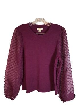 Anthropologie-Mauve Plum Textured Puff-Sleeve Sweatshirt